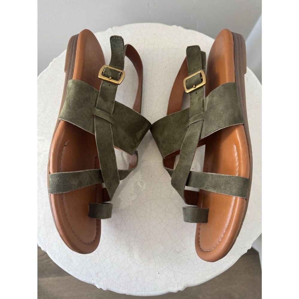 Franco Sarto Olive Green Suede Leather Cross-Strap Casual Women's Sandals Size 8 - Picture 5 of 10